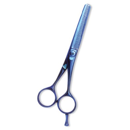Professional Thinning Scissor. One Blade Teeth and One Blade Razor. Blue color coating.